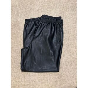 Avec Les Filles Women's Faux Leather Lined Ankle Zip Jogger Pants Black Large
